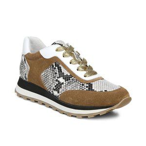 Veronica Beard Hartley Mixed-Media Sneakers, Walnut Natural